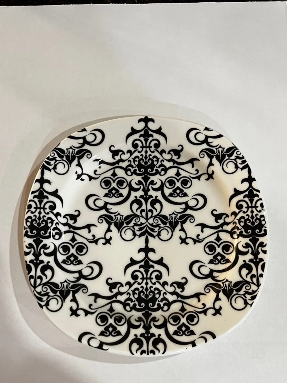 Pottery Barn Versailles Salad Plate Semi-Square Black/White Ceramic